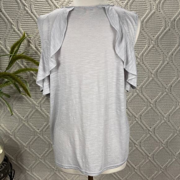 JUICY COUTURE |  Gray Ruffled Short Sleeve Tee Cold Shoulder Top - Picture 3 of 6